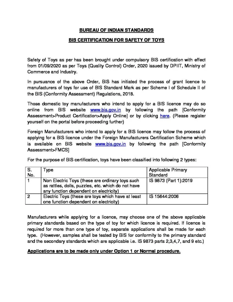 Safety of toys certification requirements